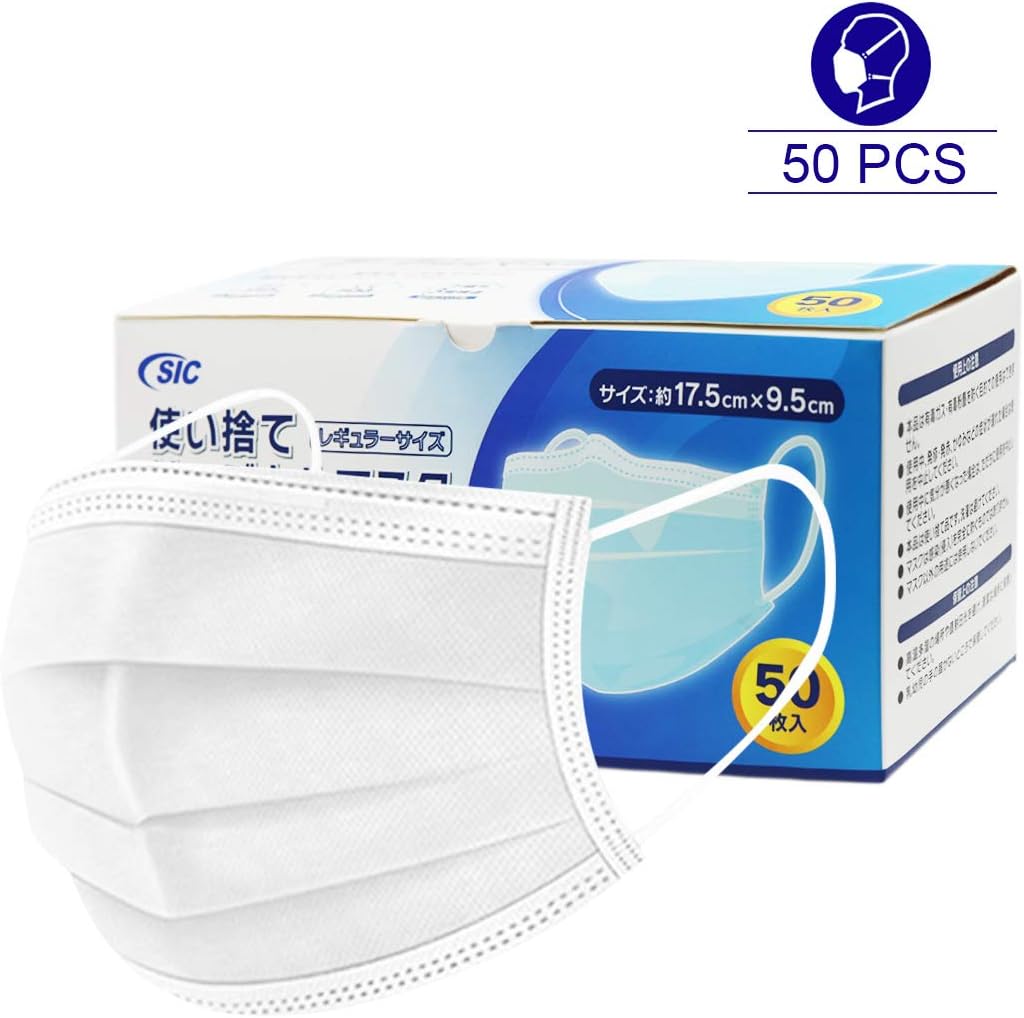 50 PCS Unisex-Adult 3 Layer Disposable for Dust Protection, Personal Health Security Packaging