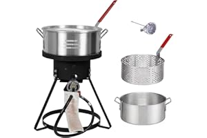 RED MOUNTAIN VALLLEY Red Mountain Valley 10.5 Qt Outdoor Propane Fish Fryer Pot Kit with Aluminum Strainer Basket, Thermometer for Boiling and Frying, 50,000 BTU Burner, 0-5 PSI Regulator, Full CSA Approved Fish Cooker