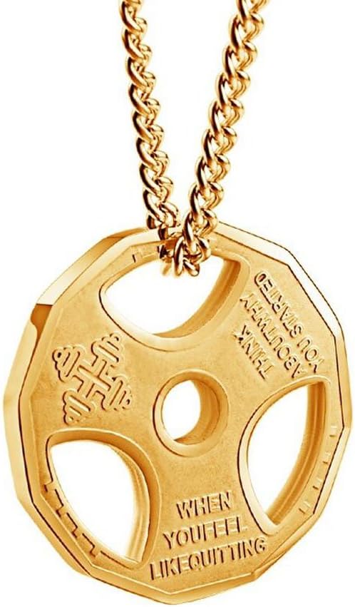 Mens Fashion Stainless Steel Fitness Gym Dumbbell Weight Plate Barbell Chain Pendant Necklace
