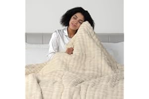 Cottonblue Weighted Blanket 15lbs Bubble Fleece Plush Sherpa Heavy Weighted Blankets for Adults, Fits Queen Size Bed, Cute Fuzzy Warm Heavy Blanket for Calm and Better Sleep, 60"x80", Beige