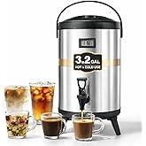 THXSUN 3.2 Gallon Insulated Beverage Dispenser, 12L Thermal Coffee and Drink Server with Spigot, Non-Electric Hot & Cold Drink Container for Juice, Tea, Milk, or Chocolate