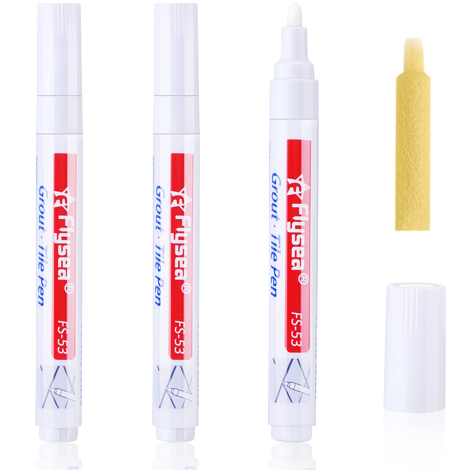 3 Pieces Grout Tile Pen Wall Grout Restorer Pen Designed for Restoring Tile Grout in Bathrooms, Kitchen, Porch, Patio (White)