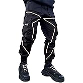 BOOMLEMON Men's Cargo Jogger Pants Reflective Technical Hip Hop Harem Pants Punk Streetwear Tactical Track Pants