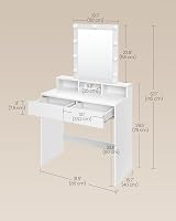 VASAGLE Dressing Table with LED Lights, 2 Drawers, Mirror, Cloud White view 6