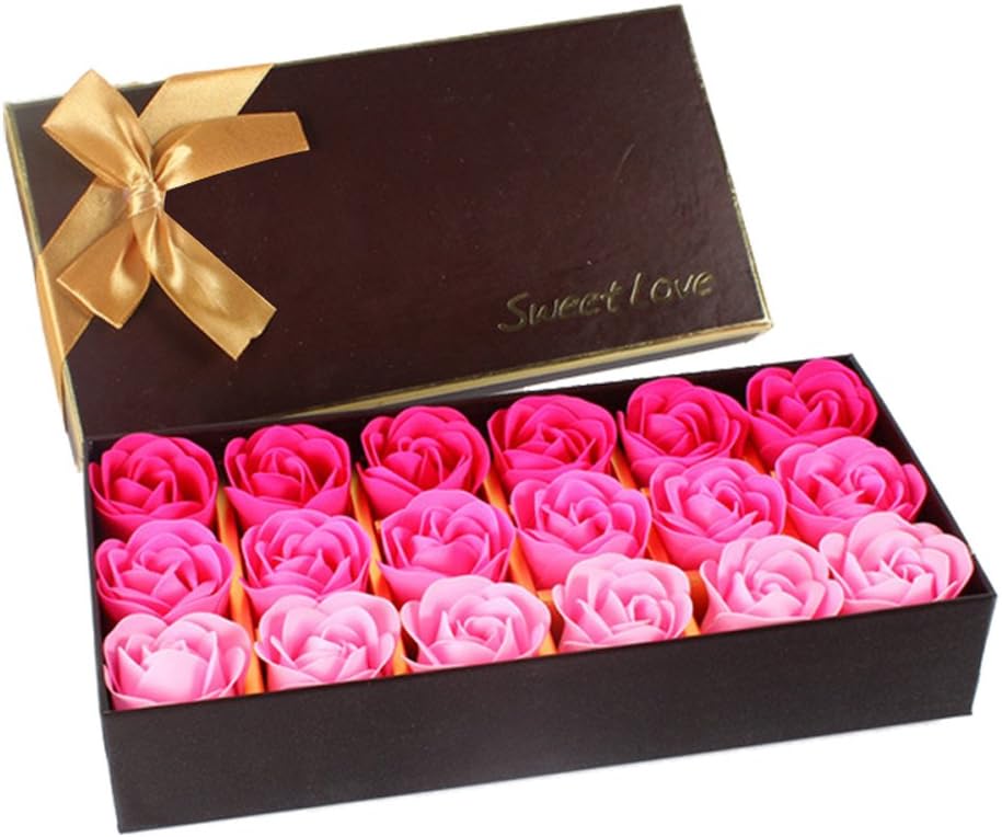 TEEROVA 18Pcs Rose Soap Flower Handmade Rose Scented Bath Soap Petals in Gift Box (A), Pink, 1 count (Pack of 18) - Image 4