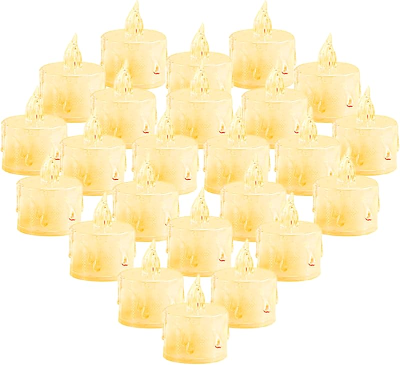 KOOSREEL Battery Tea Lights 24pk Warm Yellow Flameless LED Candles 100+ Hours