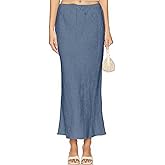 Skrtimory Linen Maxi Skirts with Lining Drawstring Flowy Flared Long Skirts for Women