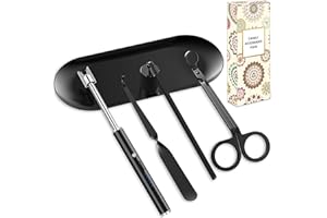 burtok Black 5 in 1 Candle Care Kit, Elegant Candle Wick Trimmer Set, Candle Lighter Set, Candle Snuffer, Candle Tray, Candle Wick Dipper, Candle Accessories Set for Candle Lover