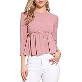 Allegra K Fall Blouse for Women's 2025 Peplum Crew Neck 3/4 Sleeve Ruffle Pullover Blouses