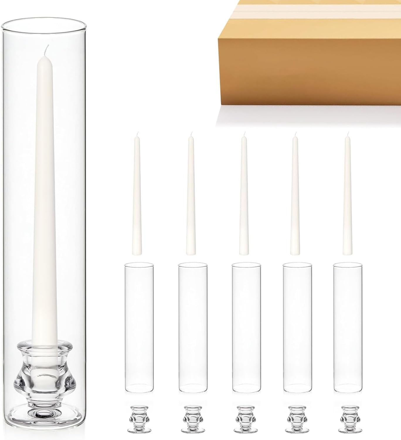 Photo 1 of 6-Pack Glass Hurricane Candle Holders with 6 Taper Candles - 11.81" Tall Windproof Candle Holders Set, Clear Cylinder Candle Sticks for Wedding Centerpieces,Birthday Party(6, 2.56" Wide x 11.81" Tall)