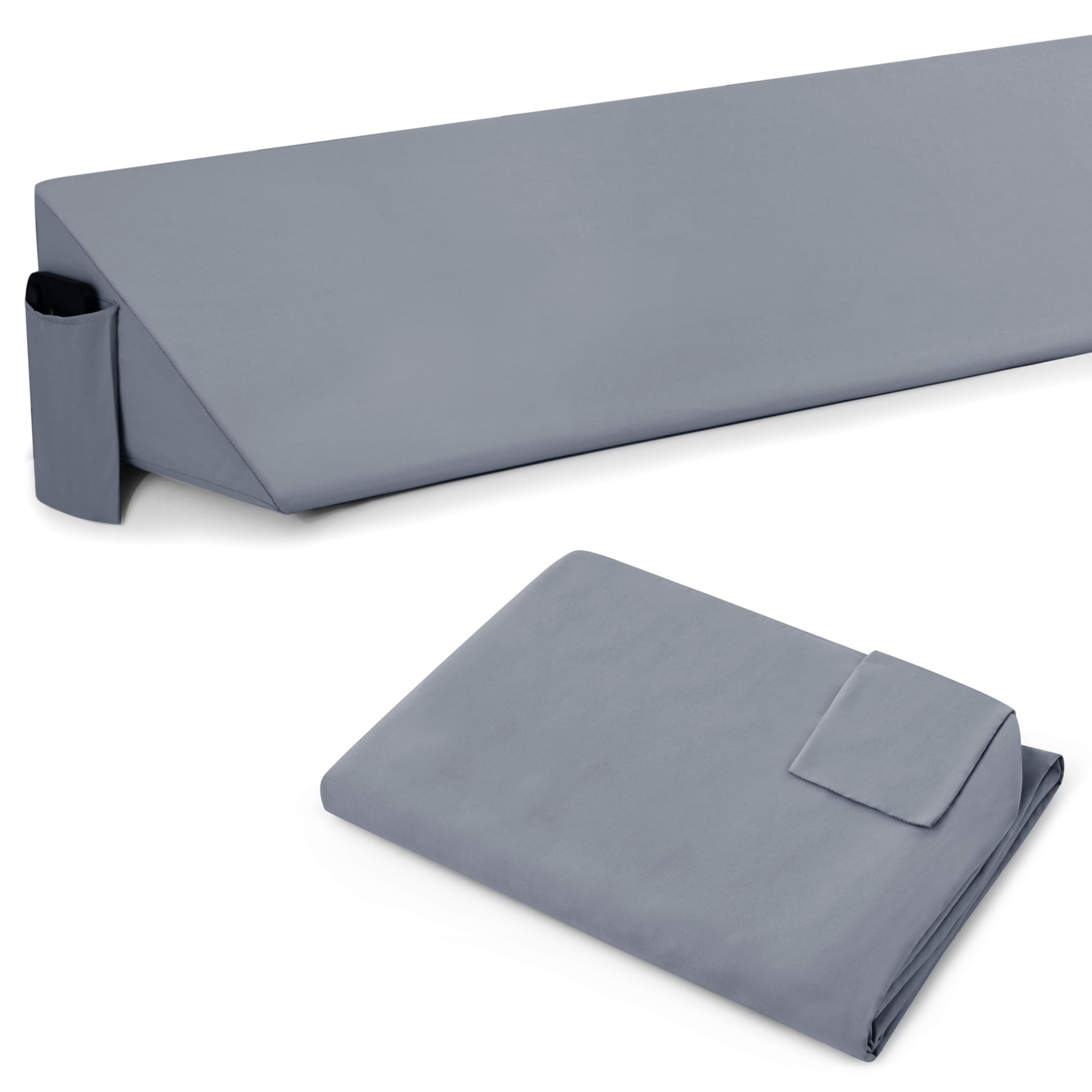 Photo 1 of Horbaunal Queen Size Bed Wedge Pillow Cover for Headboard Gap, Headboard Wedge Pillow Case Cover Only, 60" x 10" x 6", Silver Grey