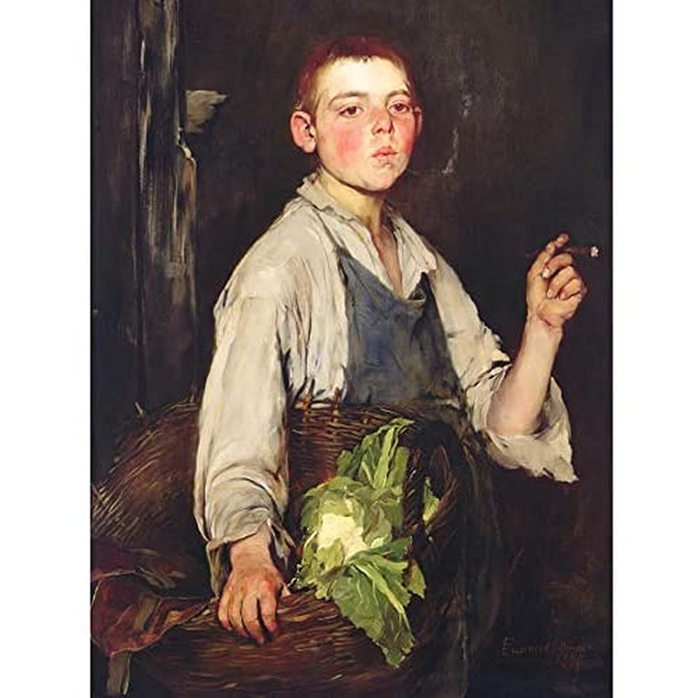 Duveneck The Cobblers Apprentice Smoking Cigar Painting Art Print Canvas Premium Wall Decor Poster Mural