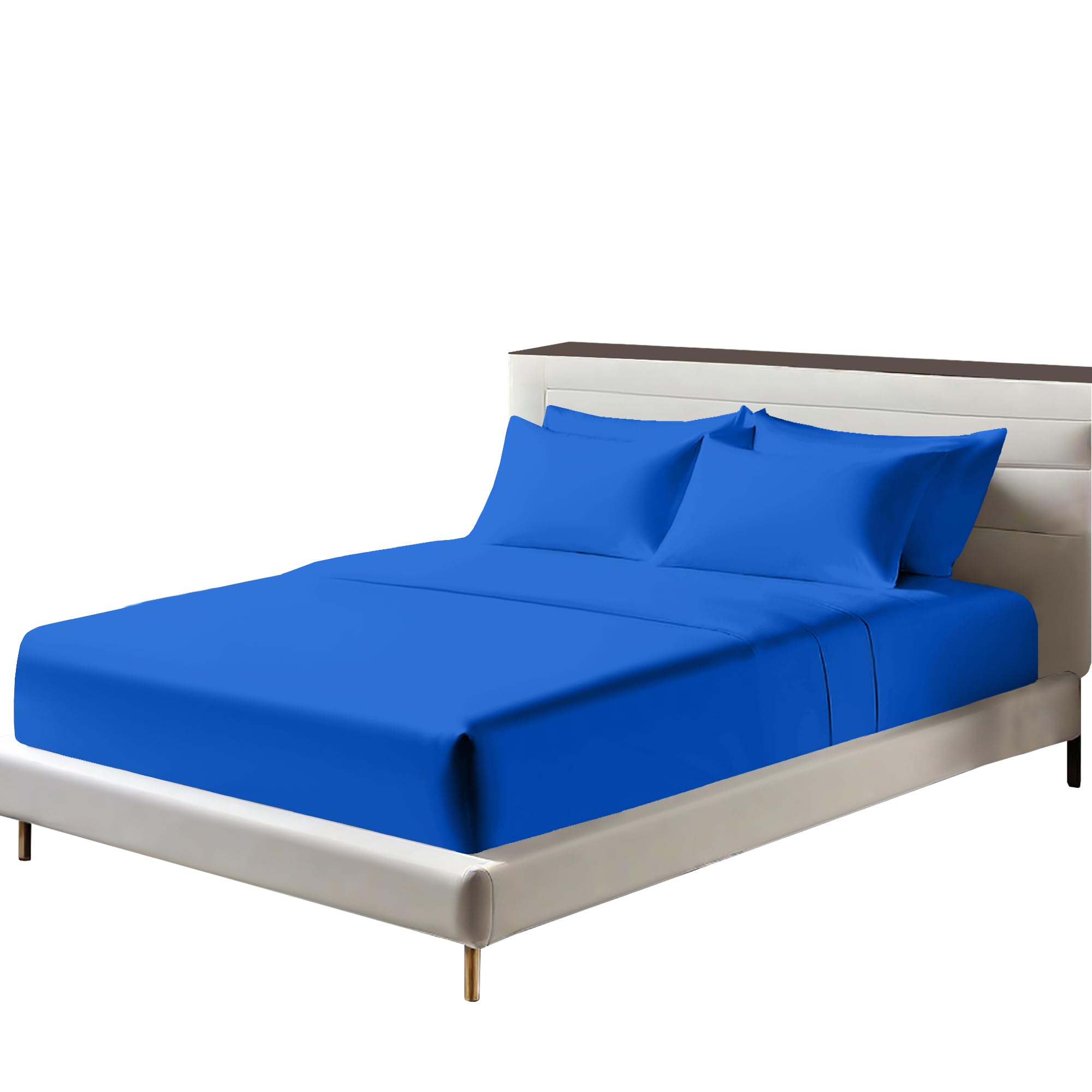Egyptian Cotton Fitted Sheets 25cm Deep Mattress Pocket 200 Thread Count Fitted Bed Sheet- Soft & Comfortable Bottom Sheet (Royal Blue, Double)
