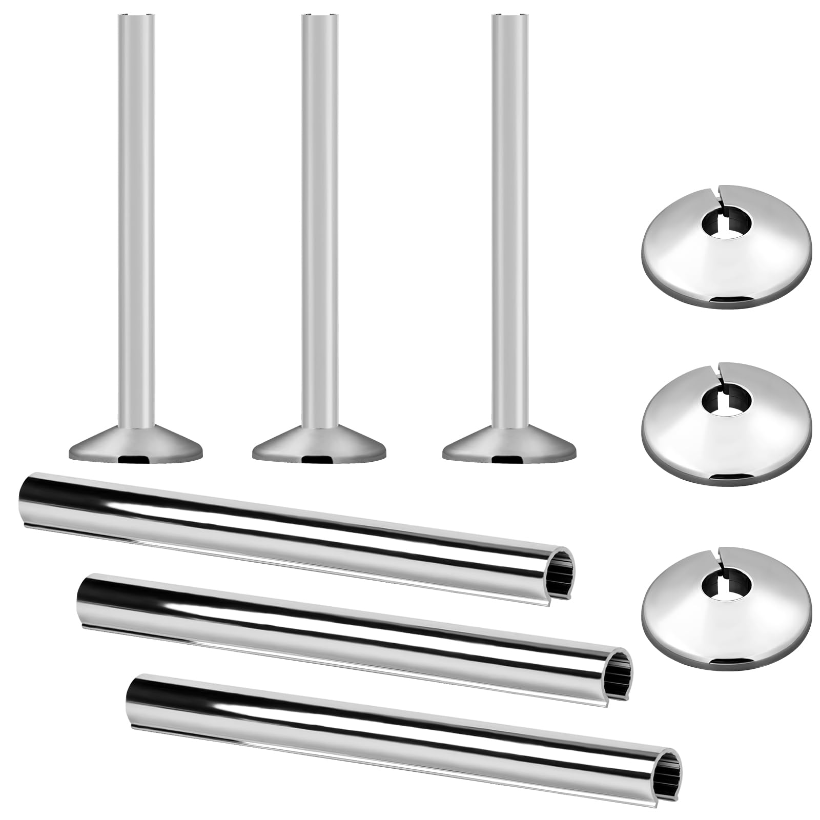 6PCS Radiator Pipe Covers and Pipe Collars Pipe Central Heating Clip On Covers 15mm x 200mm Silver Plated