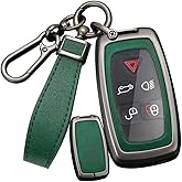 SANRILY PU Leather Key Fob Cover Case Compatible with Land Rover LR4 Fit for Range Rover Sport 2010 2011 2012 2013 Keyless with Leather Keychain Black-green
