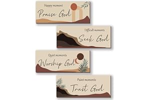 ONIZHITY 4 Pcs Boho Bathroom Decor Religious Wall Art Bible Verse Inspirational Navy Bohemian Wall Decor Rustic Wooden Christian Sign for Home Bathroom Office Bedroom Living Room Kitchen(Boho 10x4)