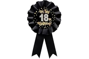 WIDEIDEAL Black It's My 18th Birthday Tinplate Badge Pin, Happy 18th Birthday Boys and Girls Award Ribbon Party Decorations Sign