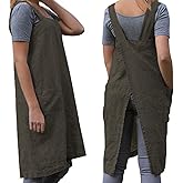WROLEM Women's Practical Cross Back Pinafore Apron with Large Pockets Home Kitchen,Restaurant,Coffee House,Cooking,Gardening