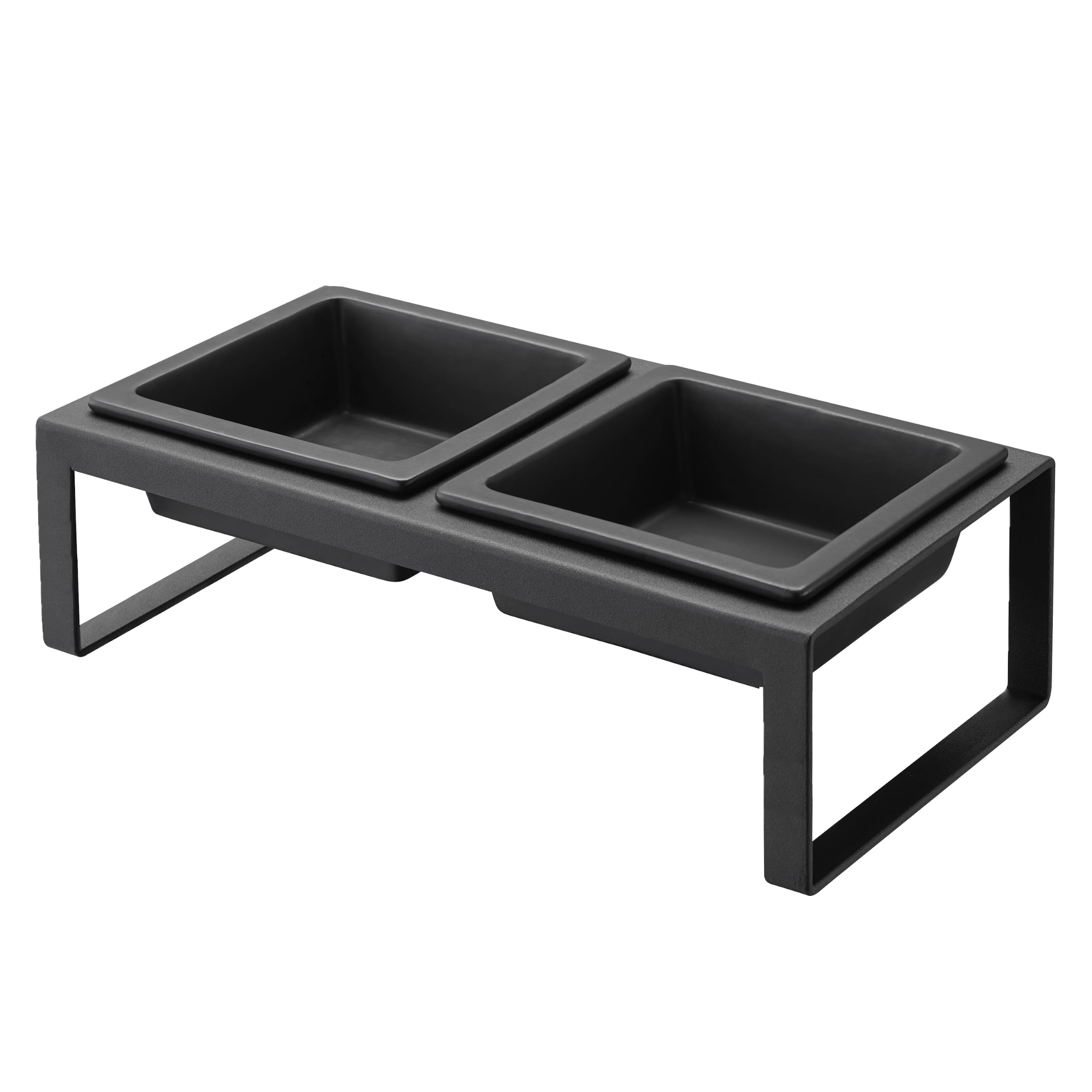 Photo 1 of Yamazaki Home Tower Steel and Ceramic Pet Food Stand | 2 Bowls for Food and Water | Feeder for Small Cats and Dogs | Non-Slip - Tall - 1.25 Cups, 300 Milliliters Per Bowl , Black
