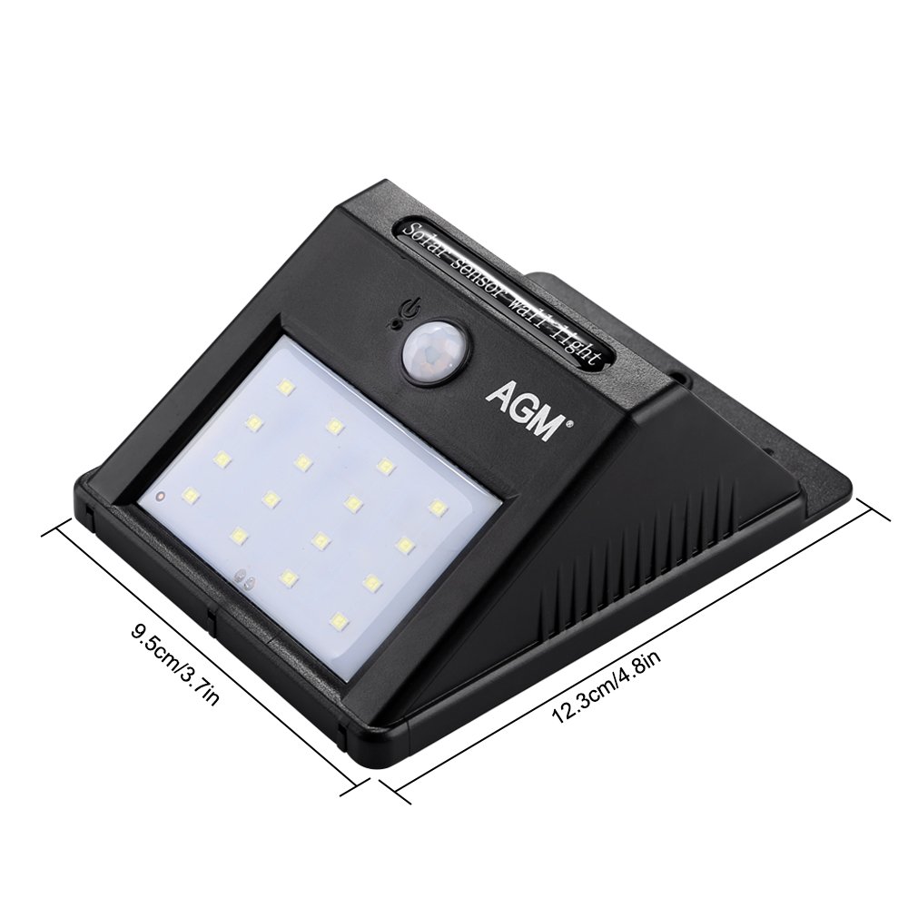 AGM Lamparas Solares 16 LEDs Impermeable Luz Solar con Sensor de Movimiento Focos para Pared Exterior, Iluminación de Exterior y Seguridad