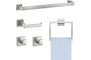 VEVOR Brushed Nickel Bathroom Hardware Set, 5 Pieces Bathroom Accessories Set, Stainless Steel 24 inch Towel Bar, Towel Rack,