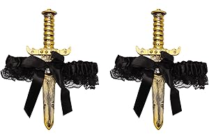 SIMPLE POLYMER 2 Pcs Bow Garter with Pirate Dagger Lace Bow Leg Ring Sword Leg Holster for Halloween Carnival Dress Up Props Women Girls Favor,Black