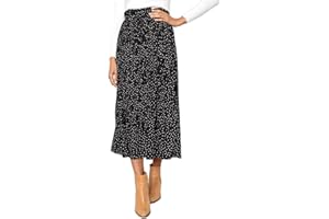EXLURA Womens High Waist Polka Dot Pleated Maxi Skirt Midi Swing Skirt Beach Vacation Cruise Outfits with Pockets