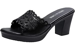 Crepuscute Women's embroidered fish mouth Chunky Heel Sandals Slip On Open Toe backless Sexy High Heel Slipper Shoes Fashion Elegant Summer wedge Dress Sandals