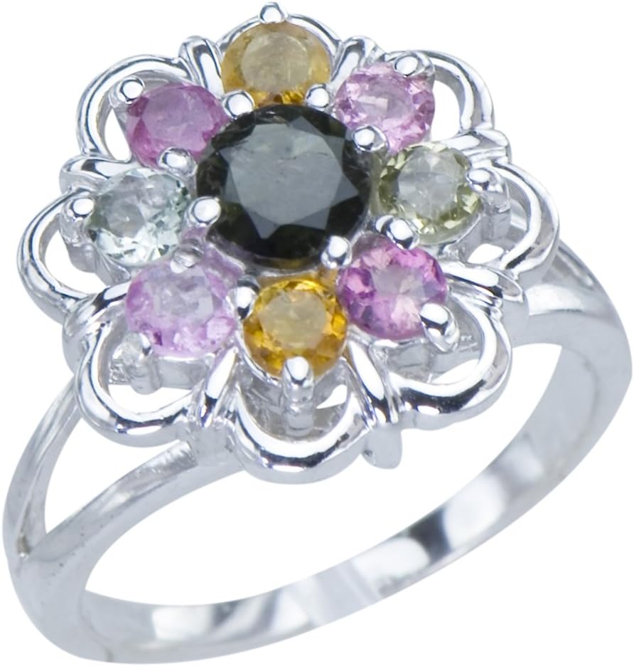 Caratera Luxurious Womens Genuine Natural Tourmaline Gemstones Sterling Silver Jewelry Womens Ring Size 6