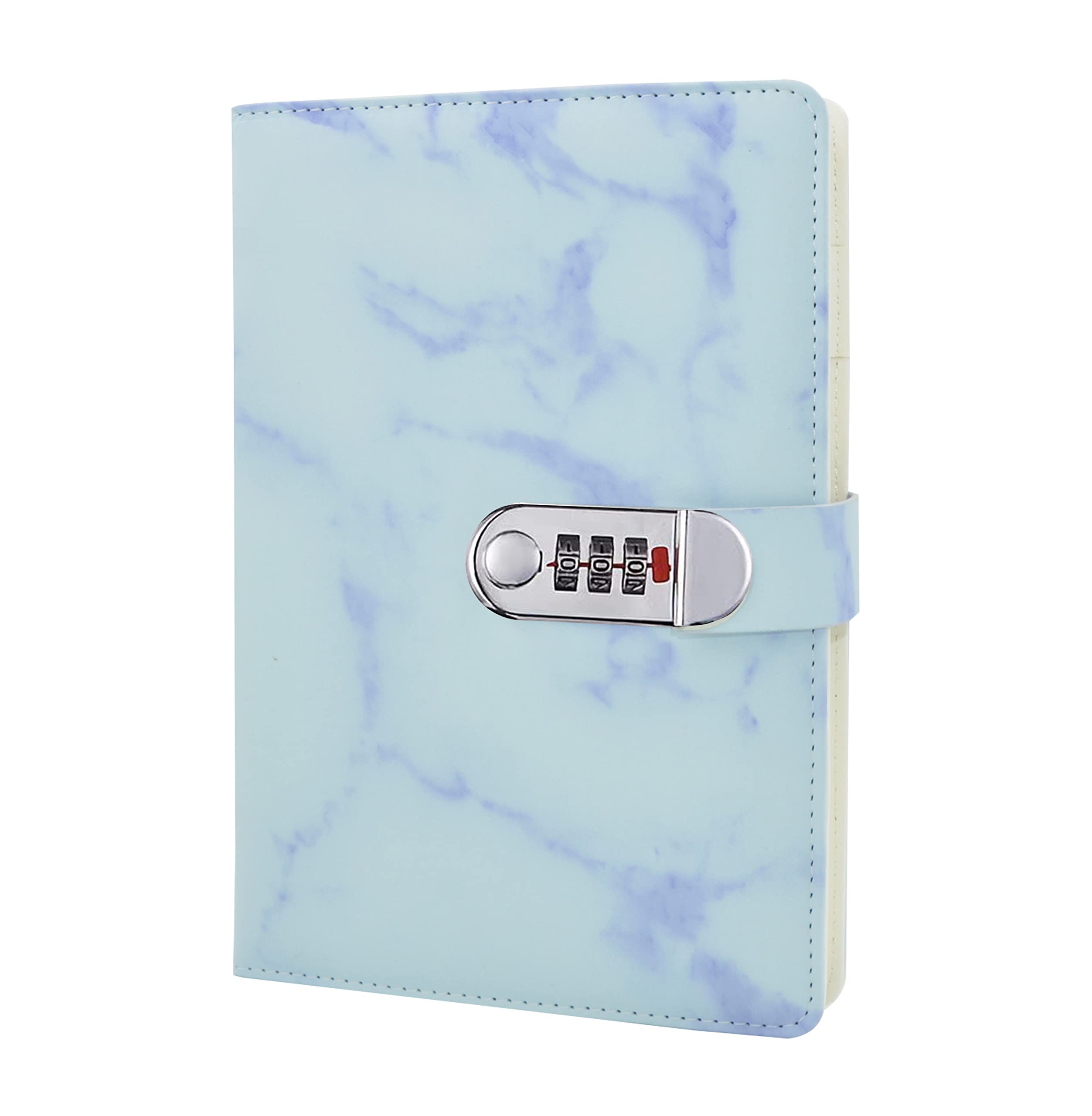 Ai-life A5 Size PU Leather Notebook(Marble pattern), Wire Binding Fashion Daily Notebook, Secret Lined Password Diary Sketchbook Dairy Planner Organizer with Combination Lock Pen Holder, 150x218mm