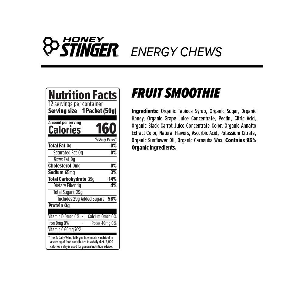Honey Stinger Organic Energy Chews, Fruit Smoothie, Sports Nutrition, 1.8 Ounce (Pack of 12) : Energy Drinks : Health & Personal Care