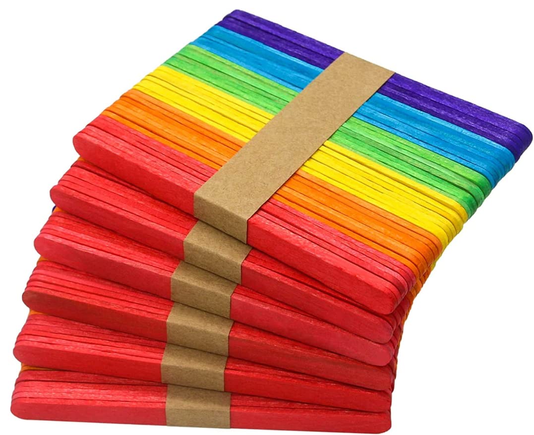 Coloured Lolly Sticks – 300 Rainbow Lollipop Sticks for Craft & Kids’ DIY | 114mm Wooden Craft Sticks