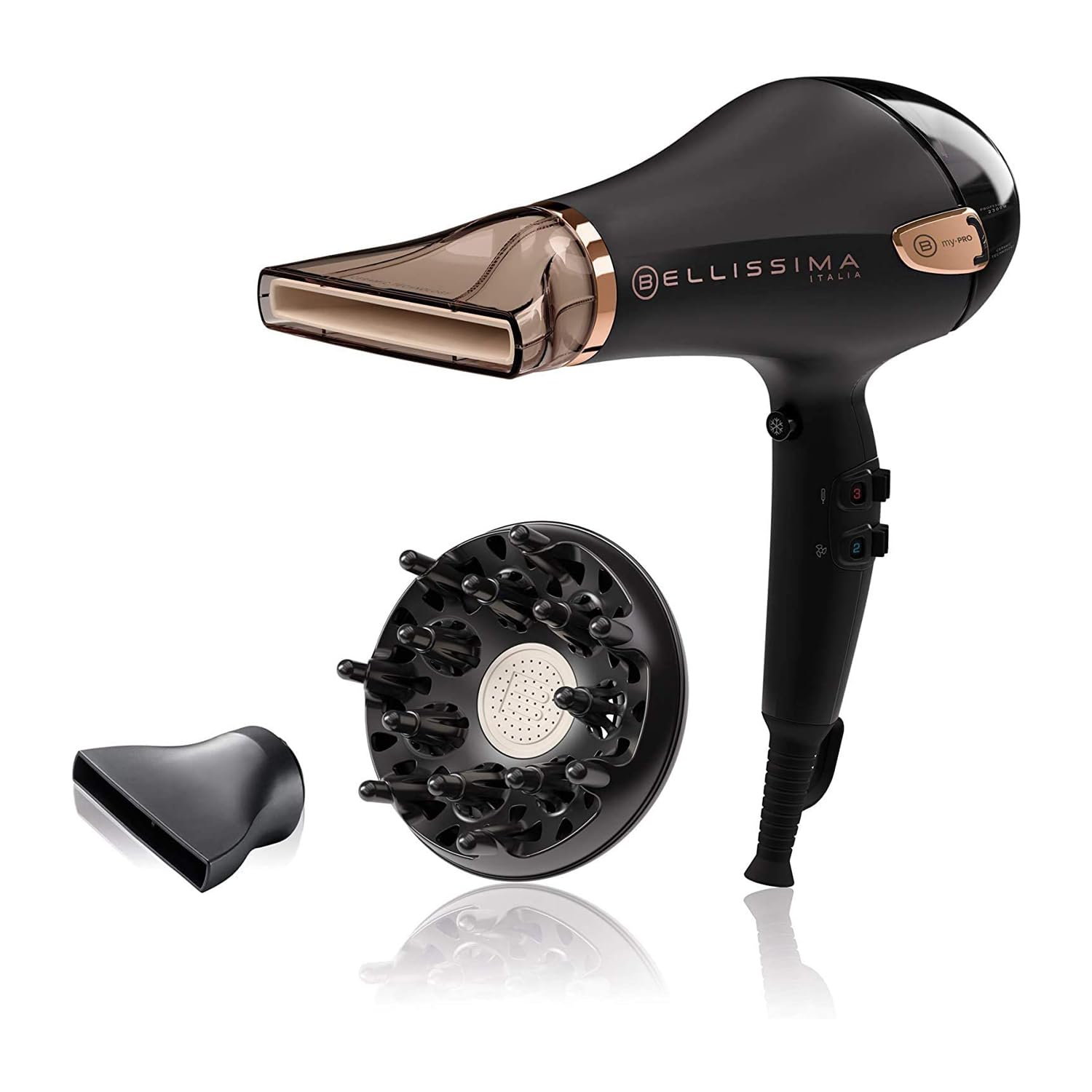 Bellissima My Pro Ceramic P5 3800 Professional Hair Dryer for Soft and Shiny Salon Worthy Hair, 2300 W, Ceramic Technology, Precision Nozzle, Diffuser, Ion Technology Equipped with UK plug