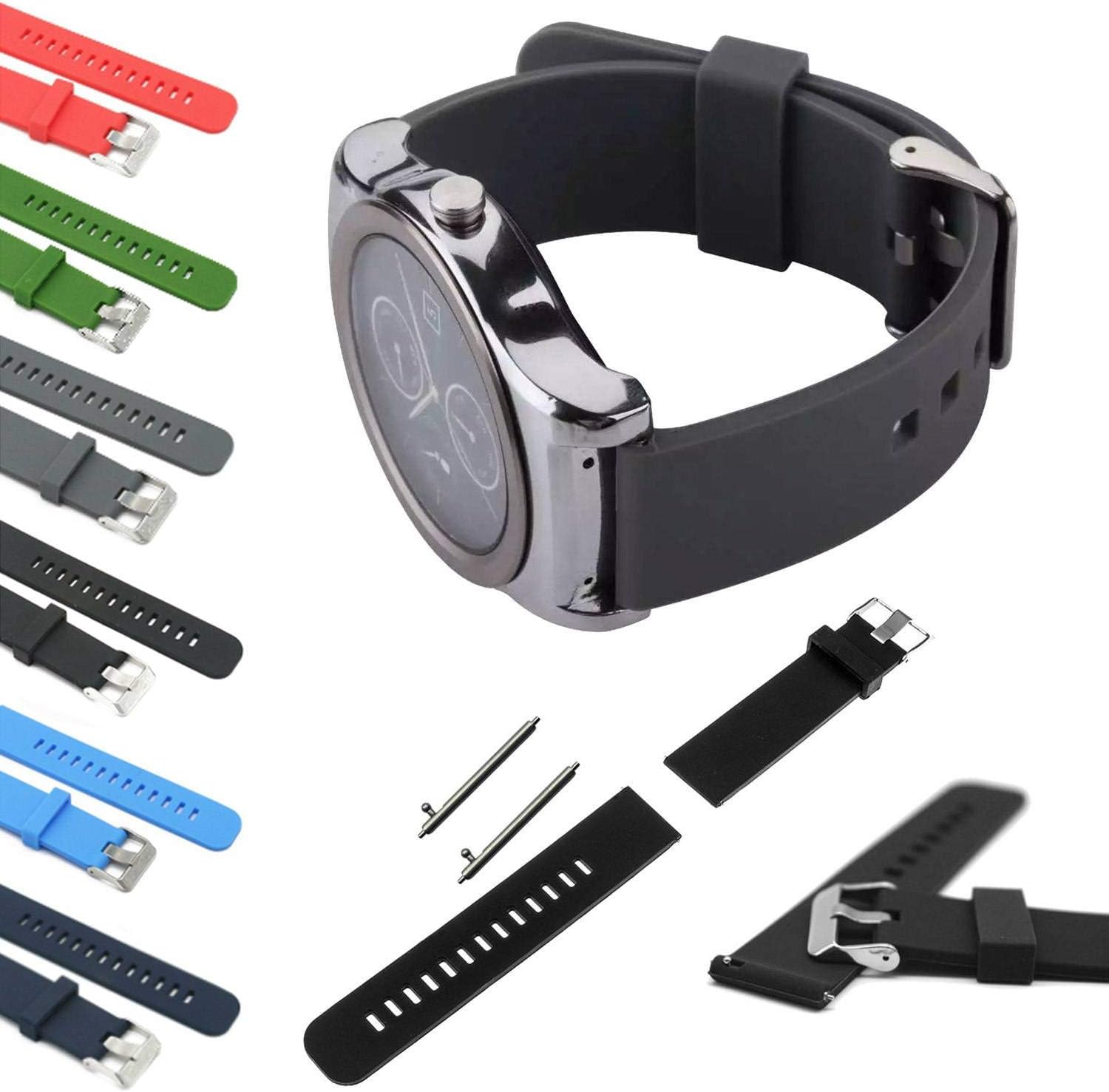 Silicone Watch Band Replacement Sport Strap With Quick-Release Pins For Smart Watches