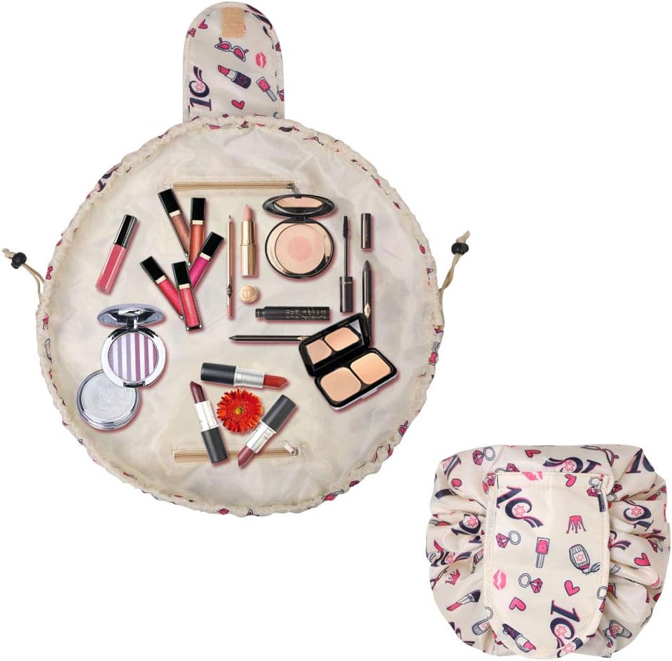 URAQT Makeup Bags for Women Lazy Drawstring Cosmetic Bags, Large Capacity Flat Toiletry Bags