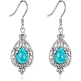 Genuine Turquoise Teardrop Vintage Earrings, Sterling Silver Native American Western Jewelry Dangle Earrings for Women