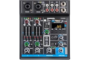 RIWORAL 4 Channel Audio Interface Sound Board Mixing Dj Console with USB Mixer +48V Phantom Power Bluetooth Studio Audio Mixer for Karaoke Studio Streaming Recording