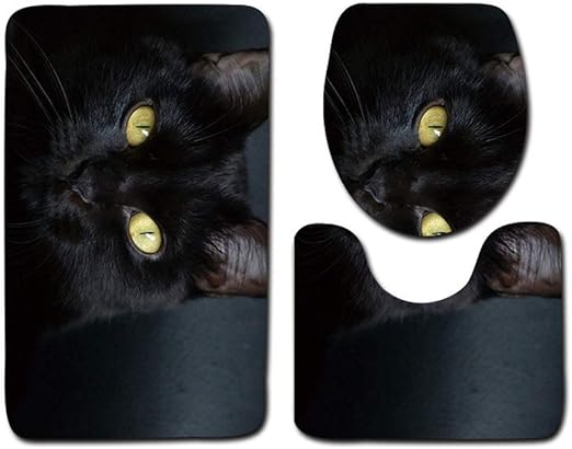 KEAINIDENI Toilettenmatte Schwarzer Badezimmer-Matten-Satz 3pcs Katzen
