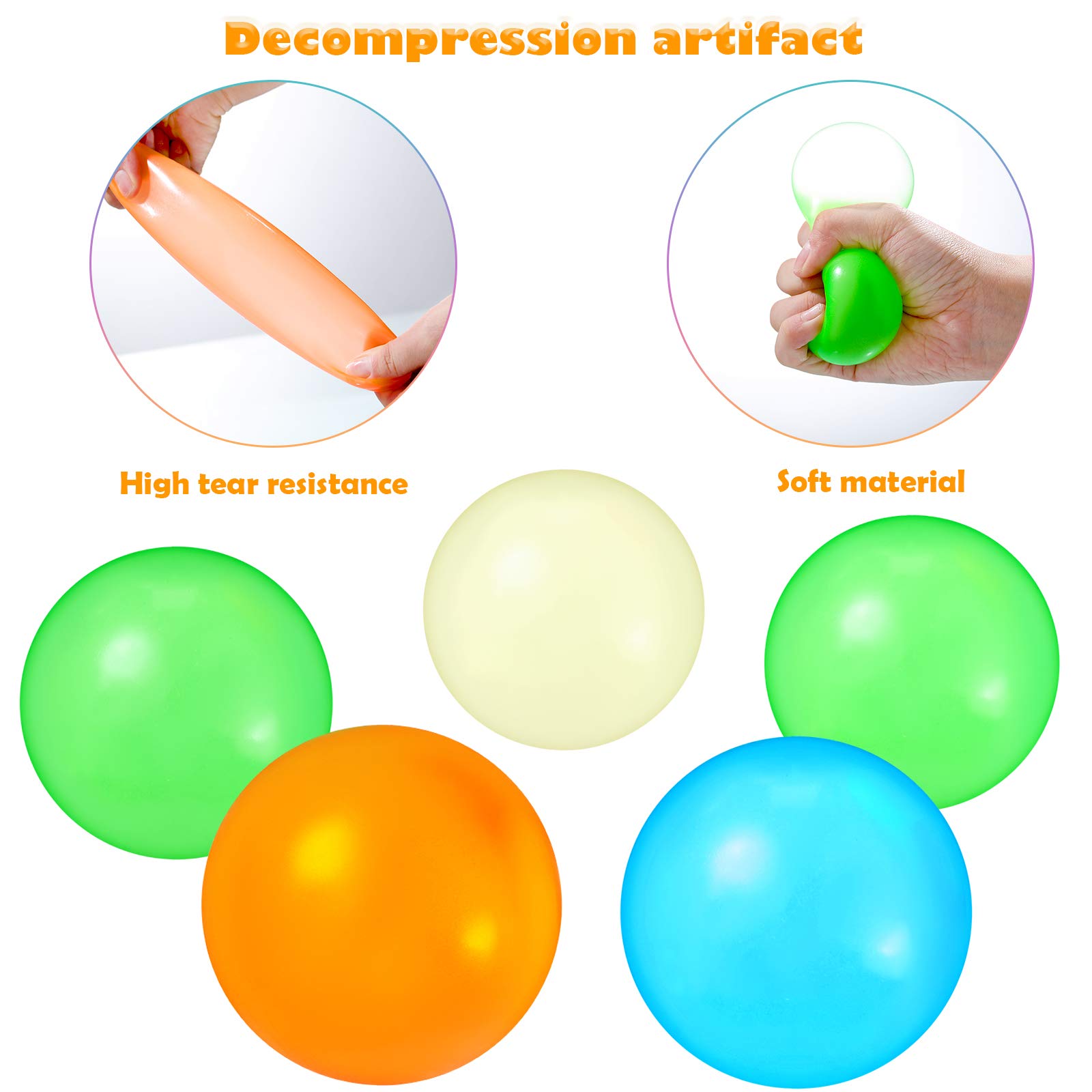 8 Pieces Glow in the Dark Stress Balls Ceiling Balls Sticky Balls That