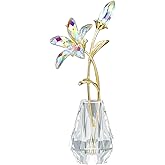RONG KRISTO Crystal Lily Figurine, Glass Flowers with Stem,Flower Collectible Gifts for Woman, Wedding Party Decor(Transparent)
