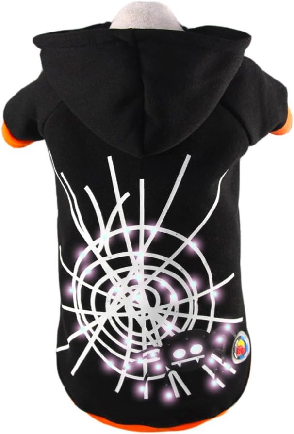 royalwise Light up Dog Christmas Shirt Costume Xmas Tree Pet LED Clothes Large Dog Hoodie Holiday Pet Sweater for Medium to Large Dogs (XL, Spider-Black)