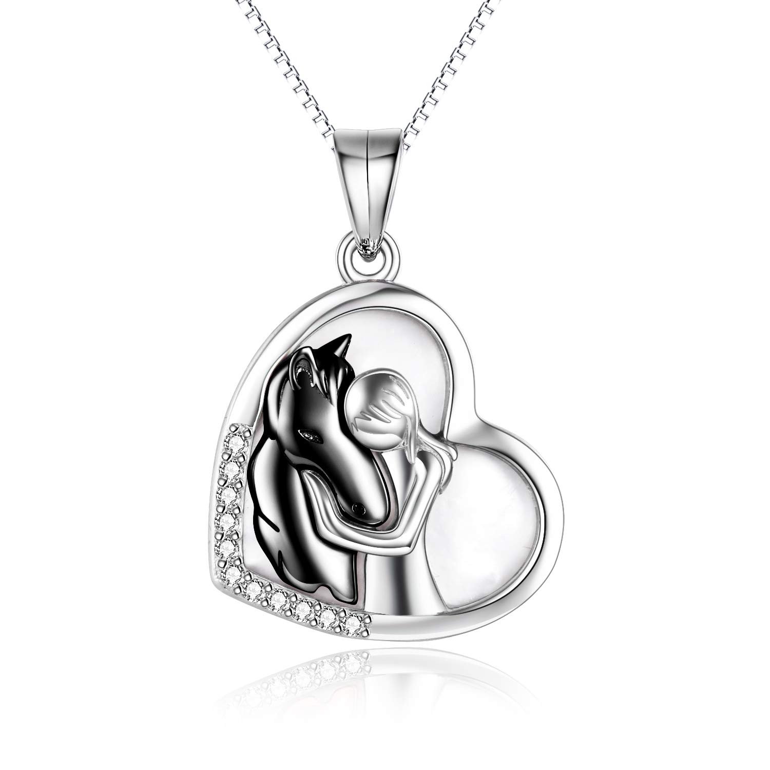 YFN Horse Pendant Necklace Jewelry 925 Sterling Silver Girls Embrace Horse Gift For Women Girls (Black Horse with Shell Necklace) — image 1