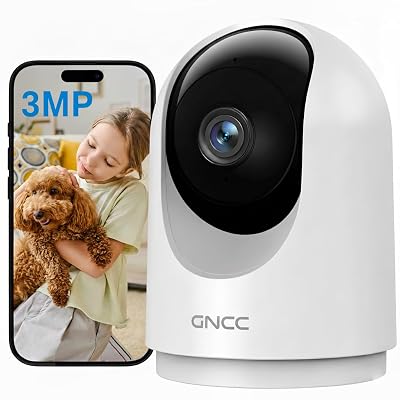 GNCC Indoor Security Camera, 2K Cameras for Home Security with Motion Detection, Baby/Pet Camera with Phone App, Night Vision, 2-Way Audio, TF/Cloud Storage, Works with Alexa & Google Home, 2.4G WiFi