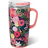 Swig Life 22oz Travel Mug, Insulated Tumbler with Handle and Lid, Travel Coffee Mug, Cup Holder Friendly, Stainless Steel 22 oz Tumbler, Reusable Insulated with Lid (Secret Garden)