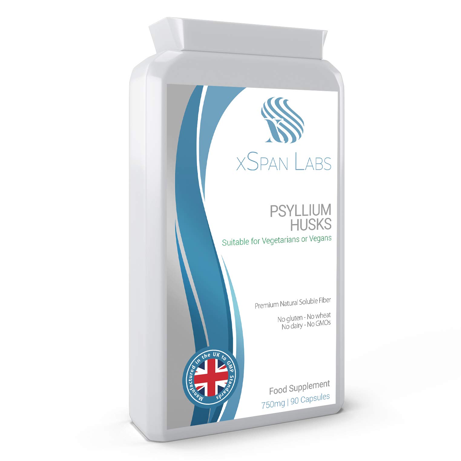Psyllium Husks 750mg 90 Capsules - All Natural Soluble Fibre Supplement - Great for Digestion, Keto Diets and complementing Bio-Culture Supplements– Manufactured in The UK