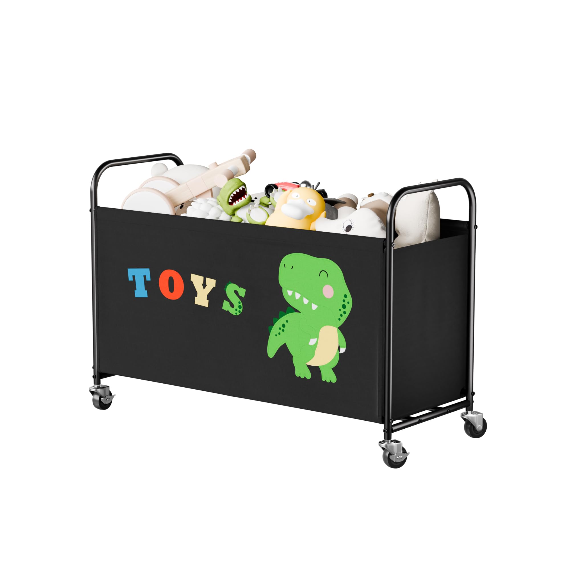 GRANNY SAYS Toy Chest with Wheels, 135L Extra Large Toy Storage Organiser, Metal Toybox Dinosaur, Toys Storage Box for Kids, Baby Toy Bin for Children Nursery Play Room Organizing Plush Toys, Black