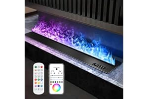 Mexhom -APP&RGB Water Vapor Fireplace Recessed Multicolour Realistic Atomized Flame,Remote Control(Size:L120 x W21x H20 cm)