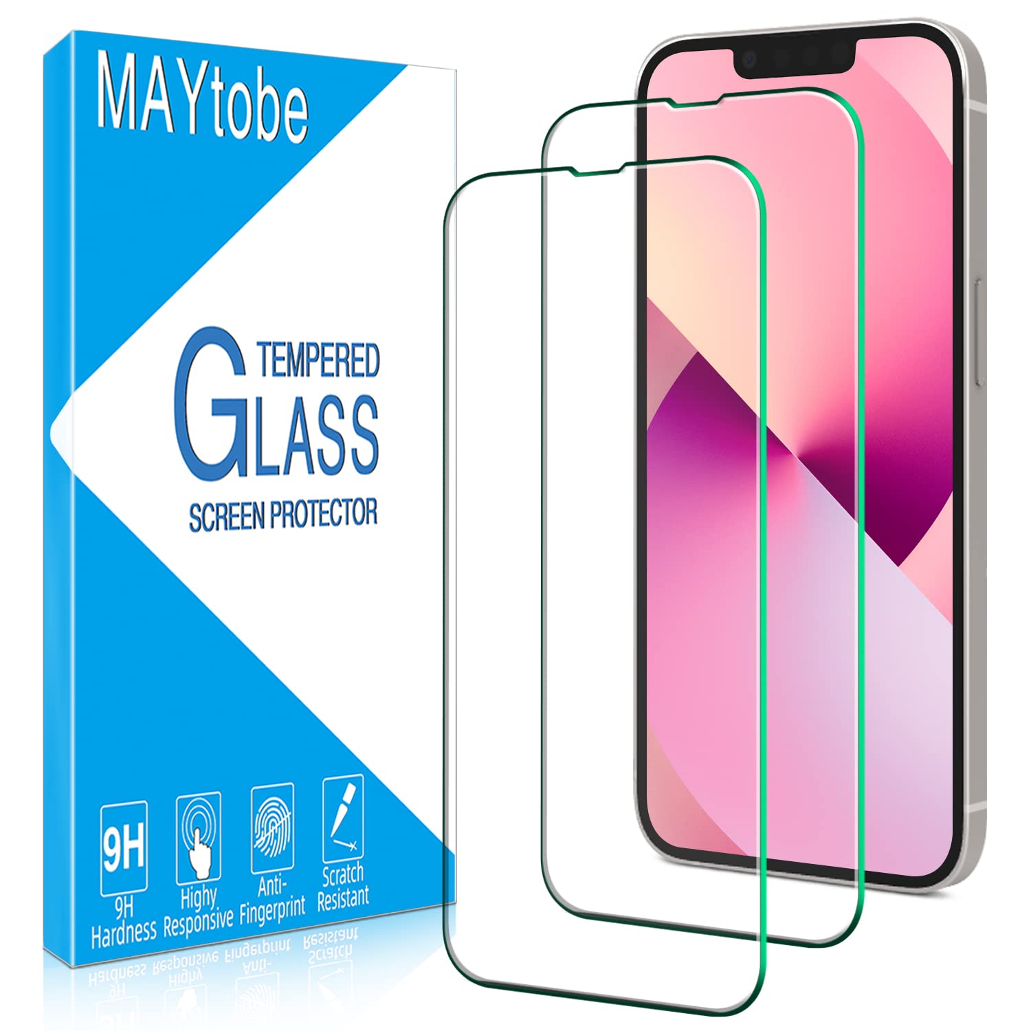 MAYtobe 2 Pack Screen Protector for iPhone 13 Pro Max Tempered Glass, Bubble Free, Anti Scratch, 9H Hardness, HD Transparent, Case Friendly