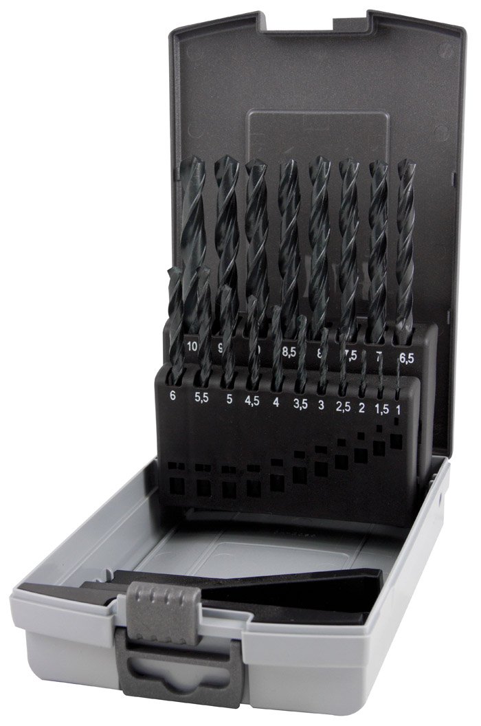 RUKO HSS-G Twist Drill Bit Set in Plastic Case, DIN 338, Type N, Black Finish, 19 Pieces, R214214SRO
