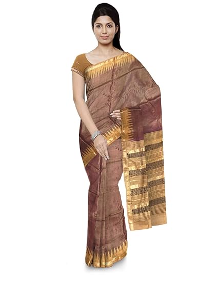 Odisha Handloom Ikkat Womens Tussar Saree (Brown, orissa art 62)